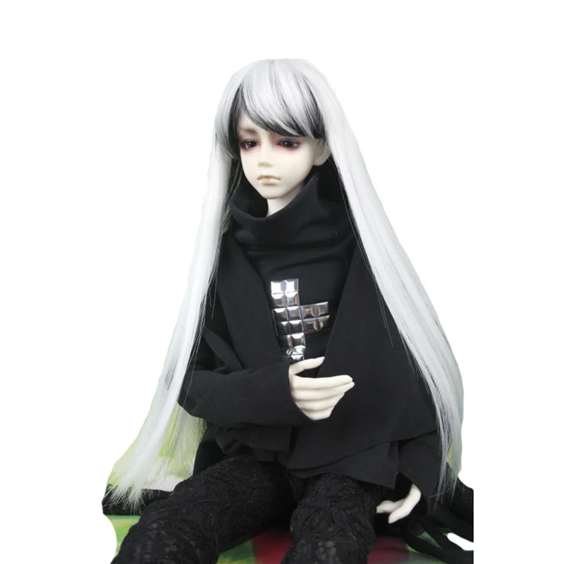 Парик Bybrana BJD для 3/1, 4/1, 6/1, высокотемпературное волокно для девочек и мальчиков, черно-белые градиентные прямые волосы, куклы