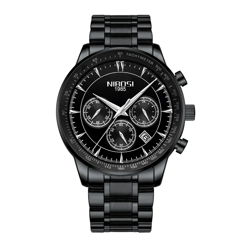 Whole black steel Relogio Masculino NIBOSI мужские часы Роскошные брендовые водонепроницаемые кварцевые часы с датой Бизнес часы мужские золотые мужские часы Saat - Цвет: Whole black steel