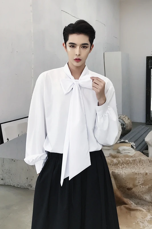 NEW men's clothing Fashion early autumn long bow tie Lantern Sleeve loose sleeved shirt costumes | Мужская одежда