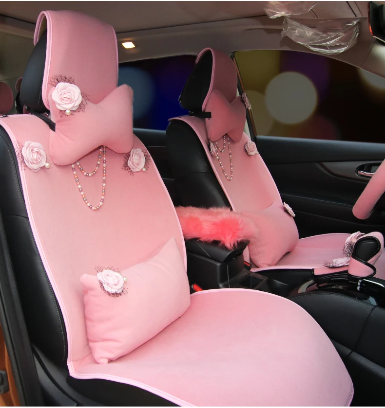 Розовая камелия Pearl Плюшевые универсальное автокресло подкладке аксессуары чехол сиденья Лук Авто Чехлы для девочек Для женщин