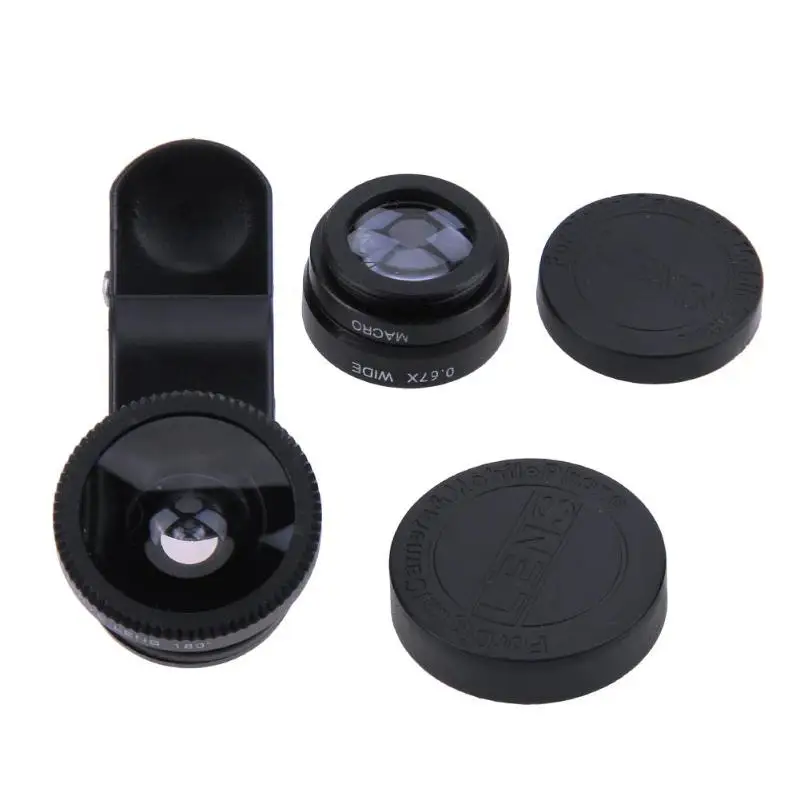 3 in 1 Universal Fish Eye+ Wide Angle+ Macro Camera Lens Kit with Lens Cover for Smart Mobile Phone for iPhone Smartphone