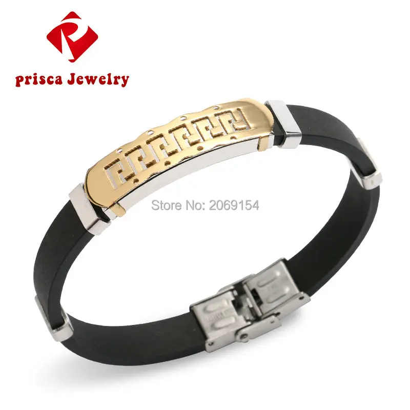 Золото силиконовые браслеты новый нержавеющая сталь серебро резина ювелирные