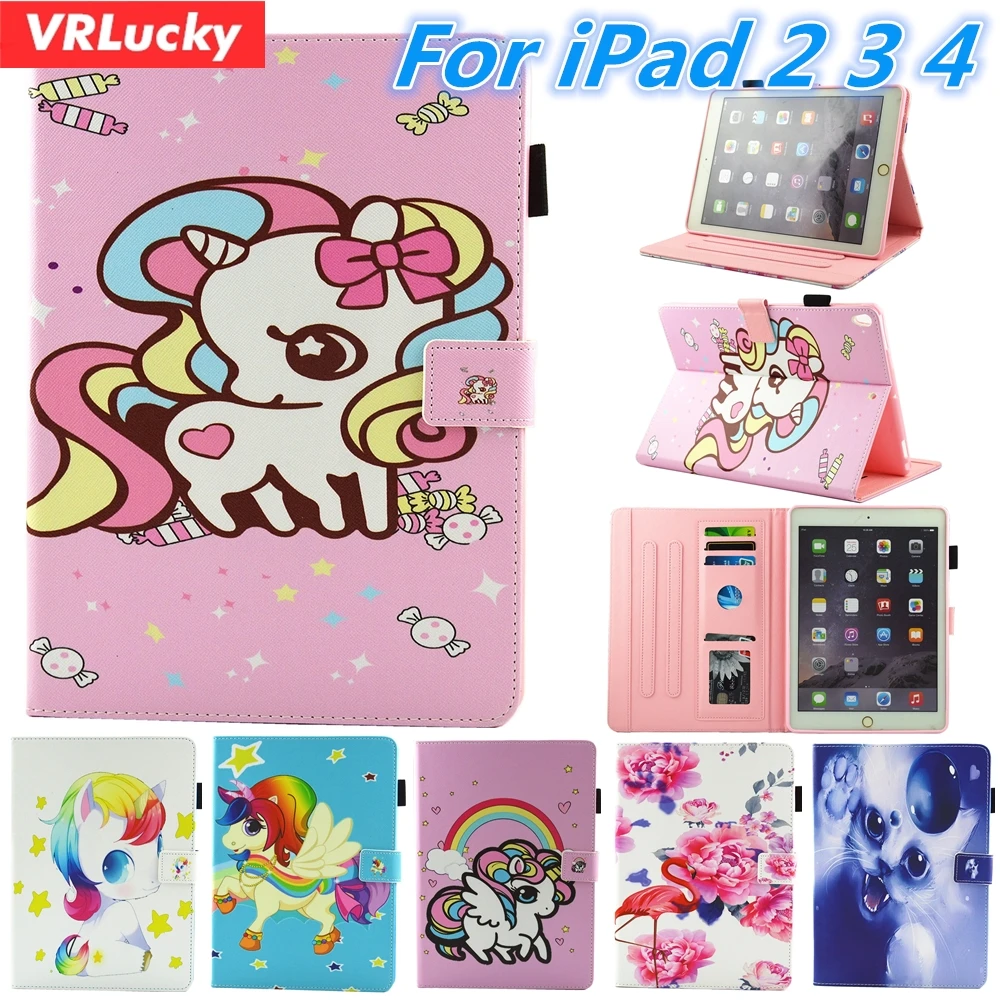 VRLucky для Apple iPad 2/3/4 случай Мода Цвет живопись Единорог шаблоны флип и Стенд PU
