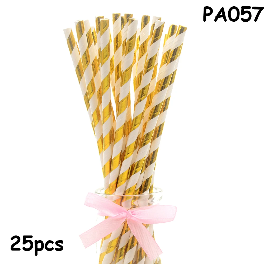 PA057 25pcs Drinking Paper Straws Gold Heart Star Stripe Paper Straws For Birthday Baby Shower Decoration Gift Party Event Supplies - Цвет: PA057