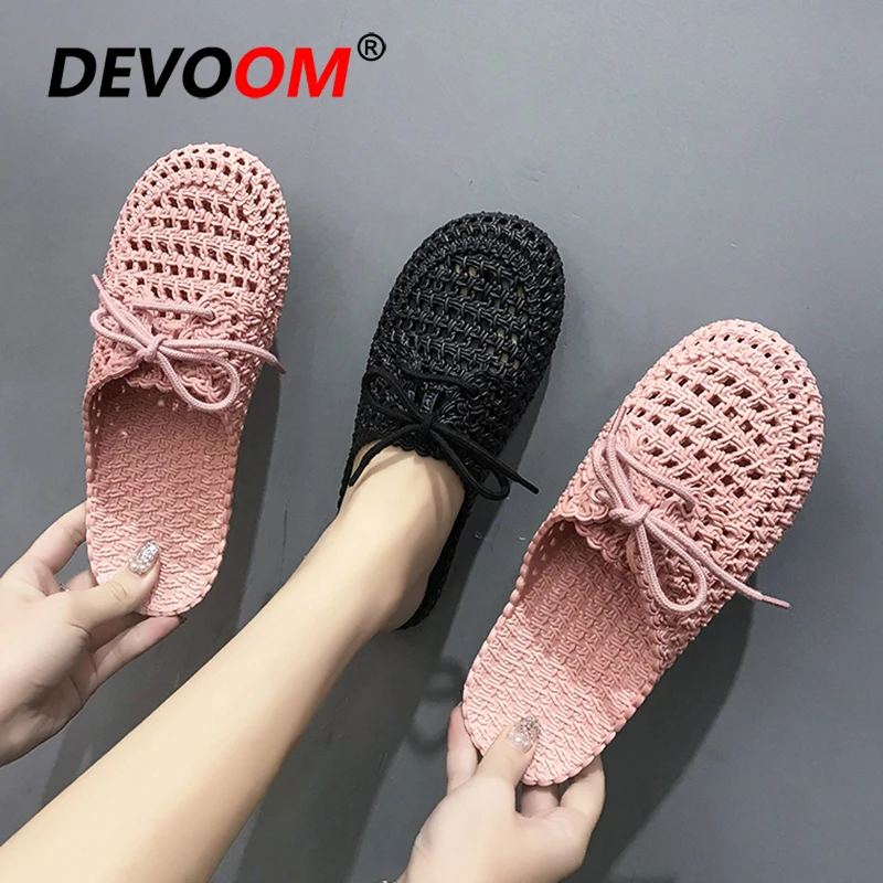 Шлепанцы женские с дырками сланцы для пляжа удобная обувь черные 2019|Тапочки| |