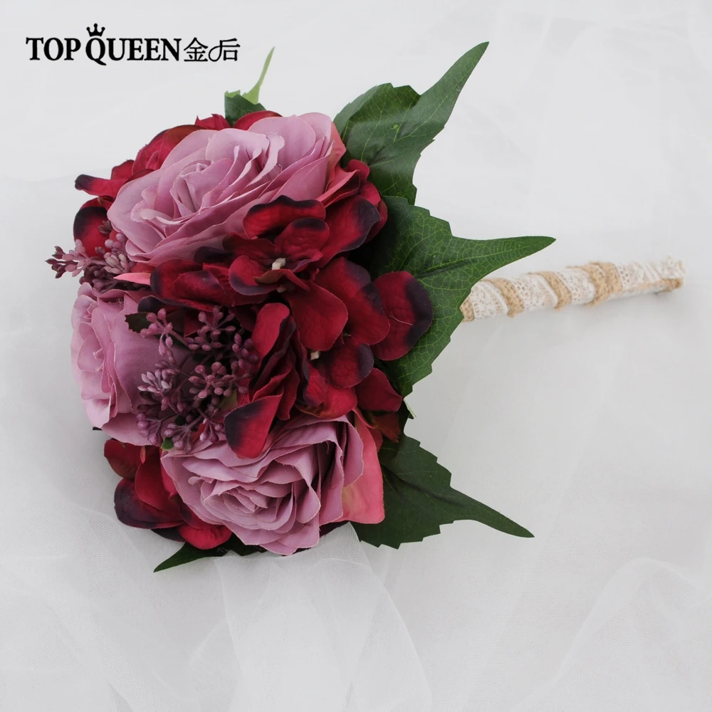TOPQUEEN F20 Свадебный букет пион букет Бордовые цветы Свадебный букет цветов настоящий сенсорный Букет красные цветы mariage
