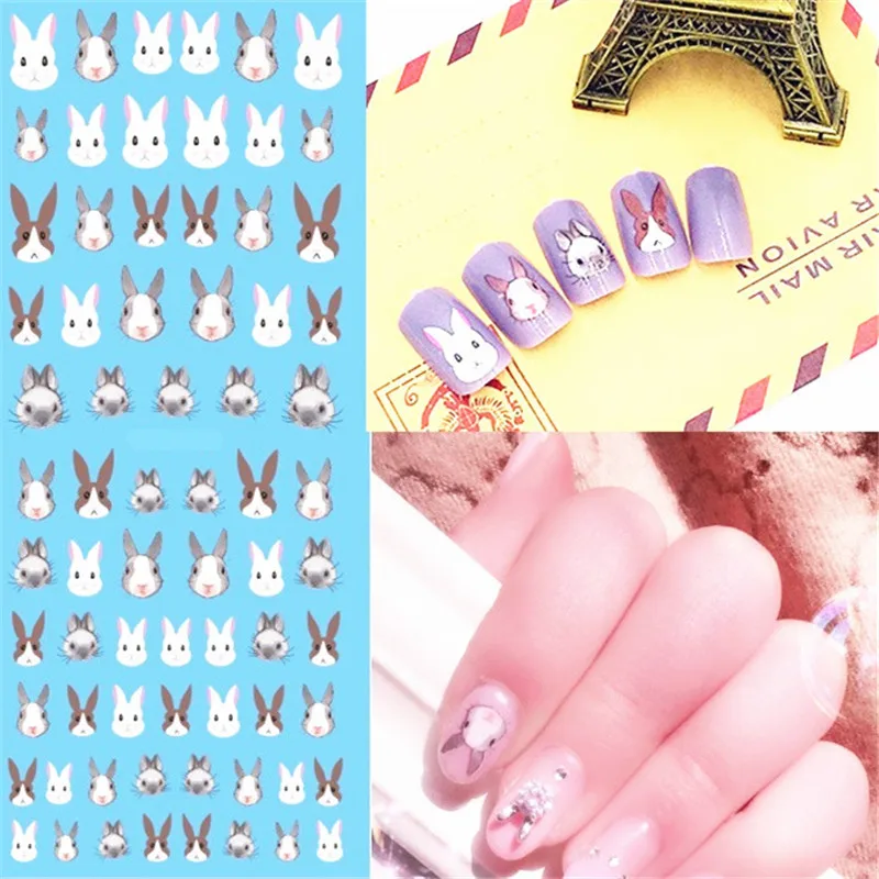 1 лист наклейки для ногтей кролик|animated nail|easter nailsstickers manicure |