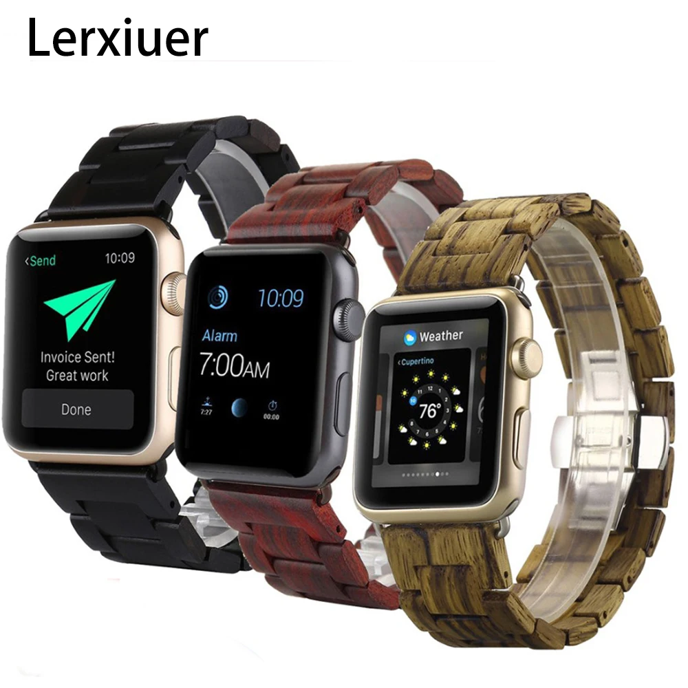 Деревянный ремешок для apple watch 4, 5, ремешок 44 мм, 40 мм, iwatch 42 мм, 38 мм, деревянный браслет с бабочкой и пряжкой, apple watch 4, 3, 2, 1