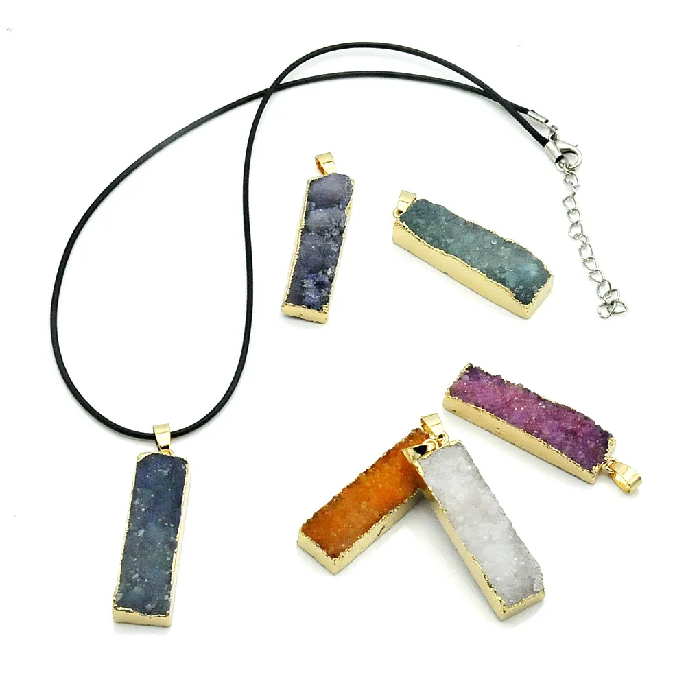 Jewnou Natural Crystal Gilded Fashion Pendant Short Necklace Woman Fine Jewelry Wholesale Stone Agate Charm Chakra | Украшения и