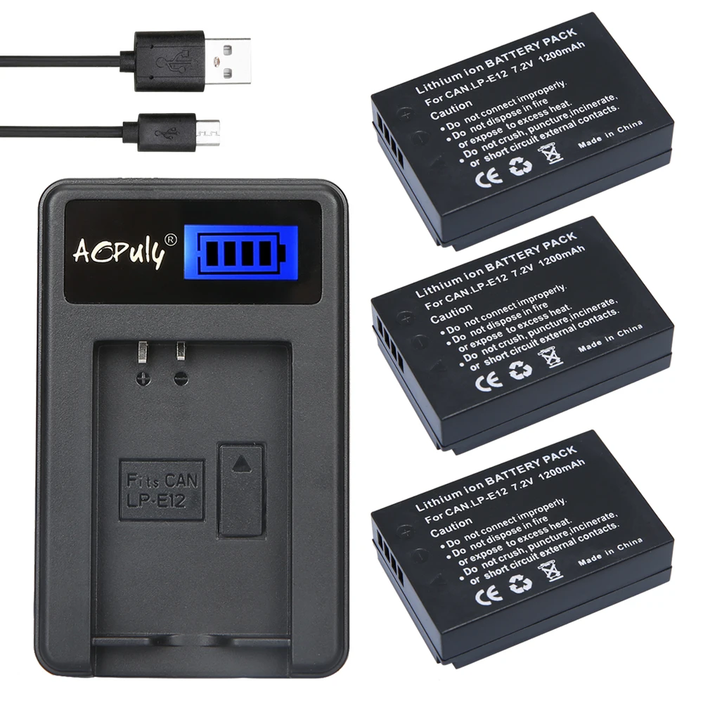 AOPULY 3 шт. LP-E12 7,2 В 1200 мАч литий-ионная аккумуляторная батарея для Canon EOS Сменные Аккумуляторы для камеры с ЖК-зарядным устройством USB
AOPULY 3 шт. LP-E12 7,2 В 1200 мАч литий-ионная аккумуляторная батарея для Canon EOS Сменные Аккумуляторы для камеры с ЖК-зарядным устройством USB