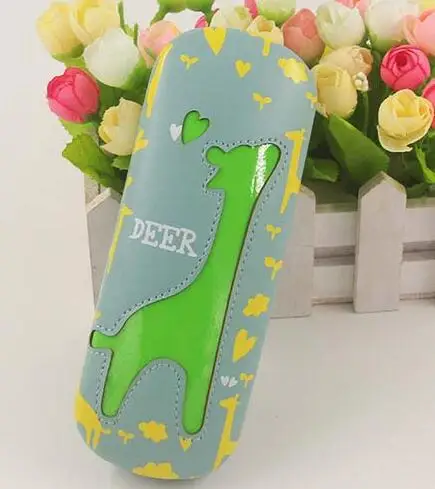 green Мультяшный Олень жираф дизайн рамка очки Футляр жесткий PU Металлические очки коробка студенческий оптический футляр для очков - Цвет: green
