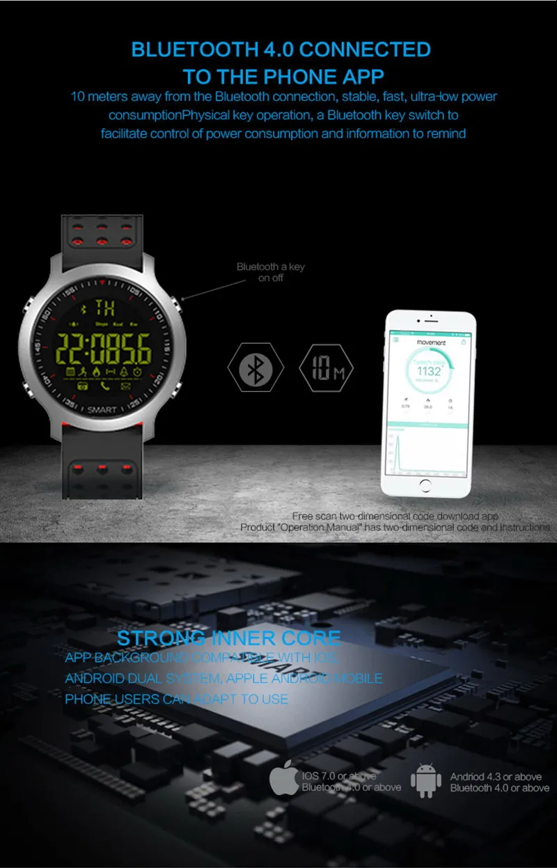 Смарт-часы SMARCENT EX18 5 АТМ водостойкие Bluetooth 4,0 звонки SMS напоминание Шагомер монитор сна Совместимость Android iOS