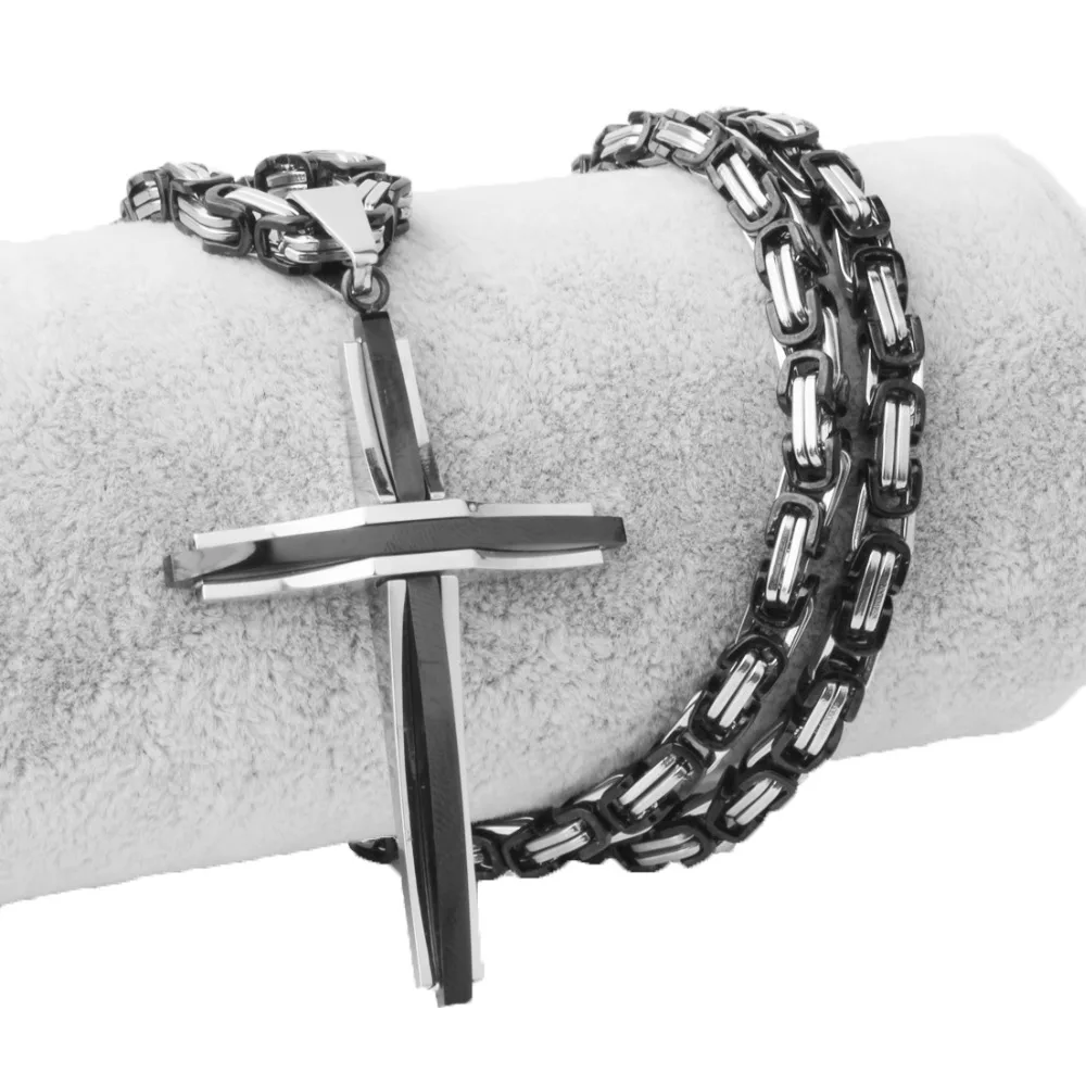 Heavy Cross Necklace Stainless Steel Christs Pendant Black Byzantine Chain Men Necklaces Jewelry Hot Sale Wholesale and Retail | Украшения