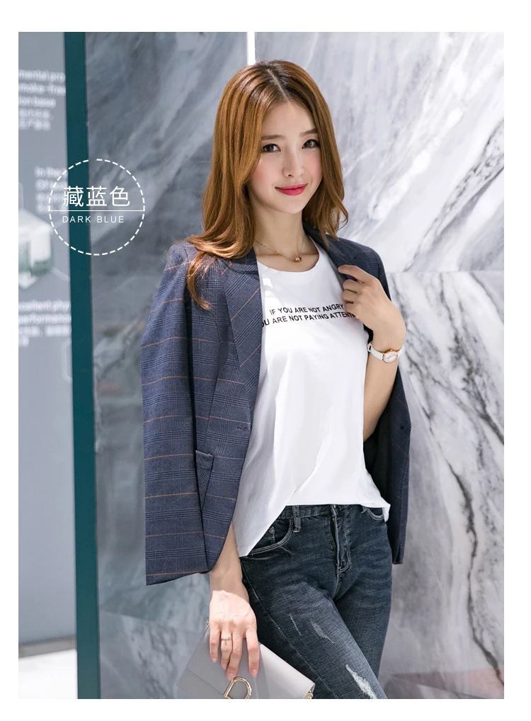 New Blazer Feminino Manga Longa Vadim Style Checked Suit Jacket British Fashion Casual In Autumn And Winter Women Blazer