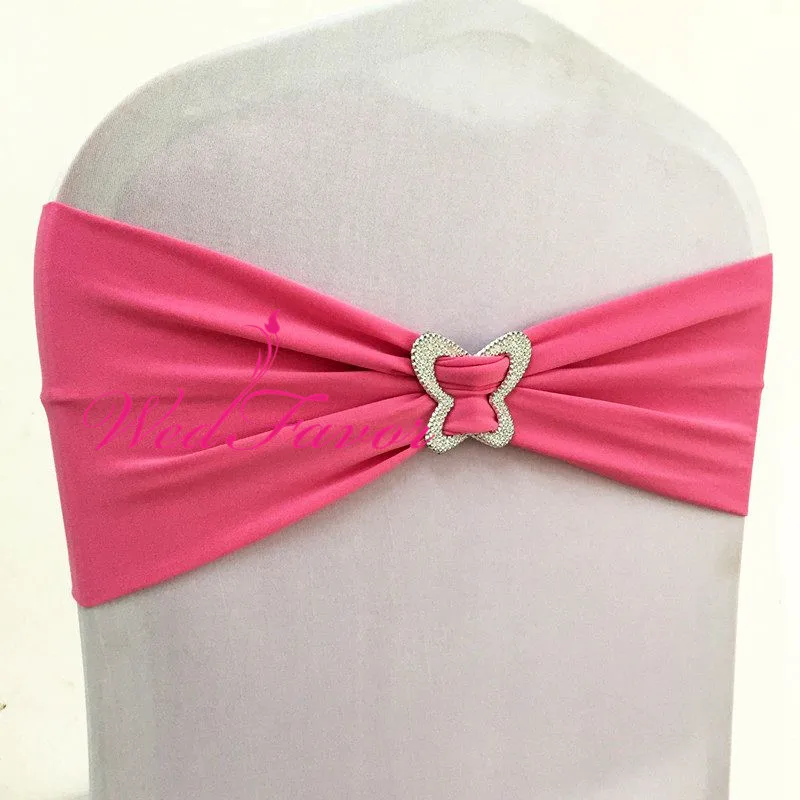 Rose Pink 100 шт Необычные коралловые лайкра стрейч на стул пояс спандекс повязки для кресел с пряжкой бабочки для банкета декор для свадебного оформления - Цвет: Rose Pink