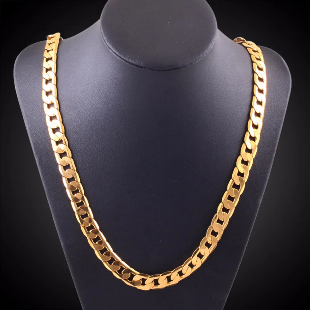 4 мм Ширина Желтый Solid Gold Заполненный кубинской Цепочки и ожерелья Толстые