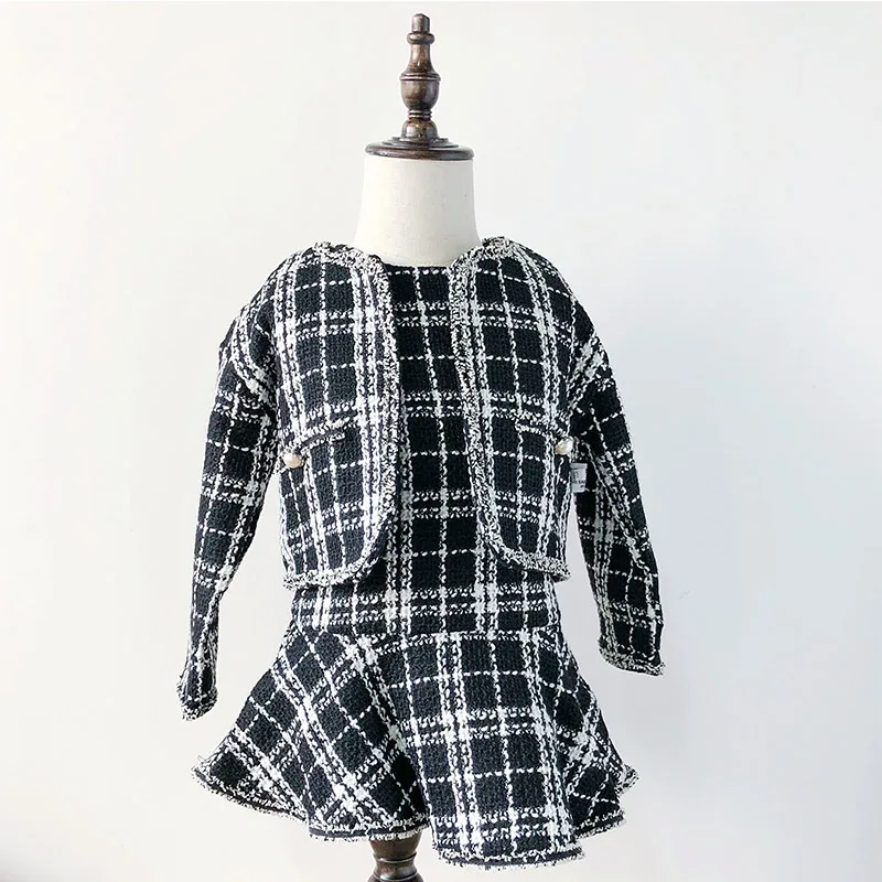 Glowworm kids baby suit autumn girl jacket black and white plaid jacket+princess skirt two-piece winter hs06 | Детская одежда и