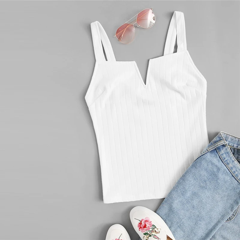 SHEIN Приталенный Однотонный Топ На Бретелях Летний Стильный Топ Без Рукавов