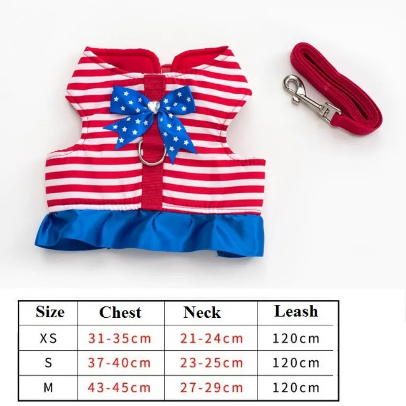 Stripe Red Bow Шлейка для собаки домашнего животного, уличная ходьба, поводок для домашних животных, джинсовый нагрудный жилет для домашних животных, Поводок для маленьких собак, поводок для собак, плюшевый поддон, 3 размера XS s m - Цвет: Stripe Red Bow