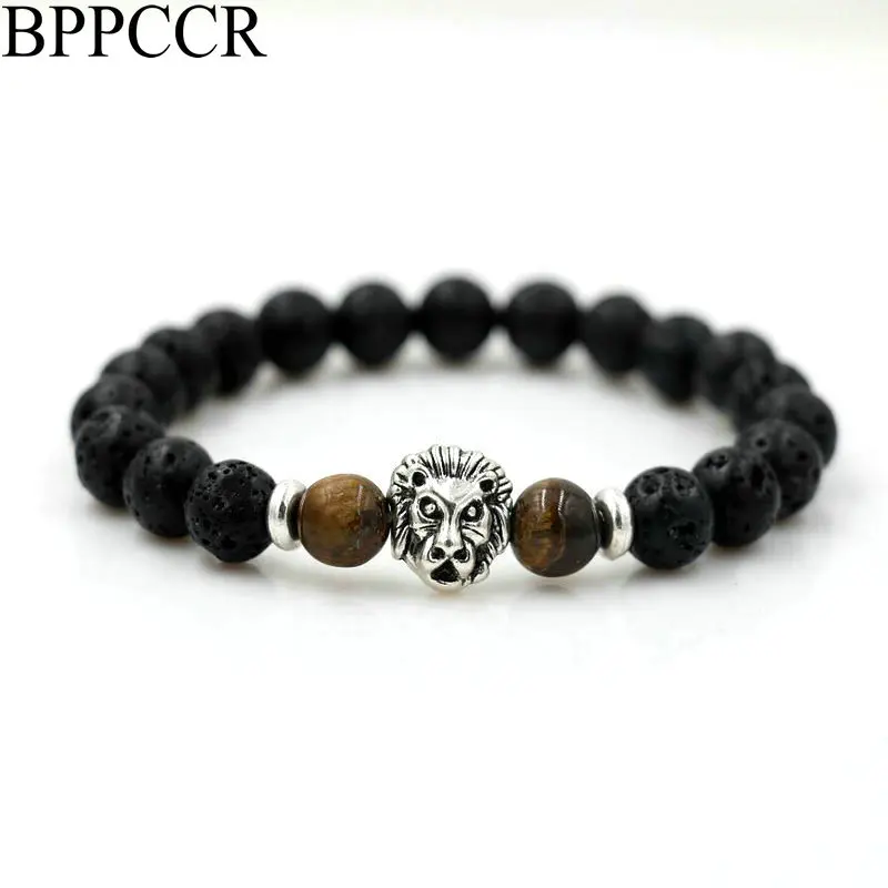 Bppccr Для мужчин Браслеты Львиная голова золотой Цвет тигровый глаз