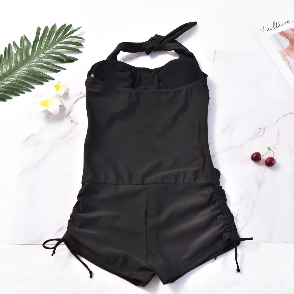 Badpak Dames, сдельный купальник, Одноцветный купальник с бретелькой через шею, с шортами, монокини,, с подкладкой, с открытой спиной, купальники для женщин, для пляжа# G30