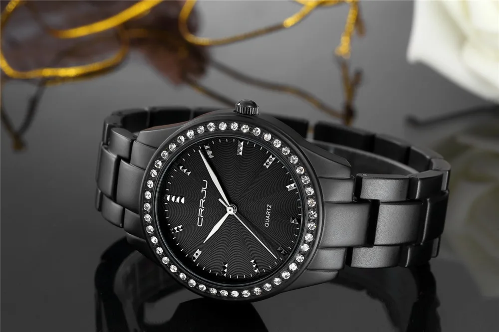 CRRJU 2017 новые модные повседневные часы браслет женские Стразы элегантные