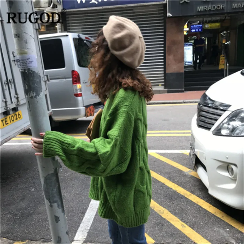 RUGOD Elegant Women Sweater Fashion Twist Long sleeve loose Knitted jumpers Office lady Solid oversized winter clothes women | Женская