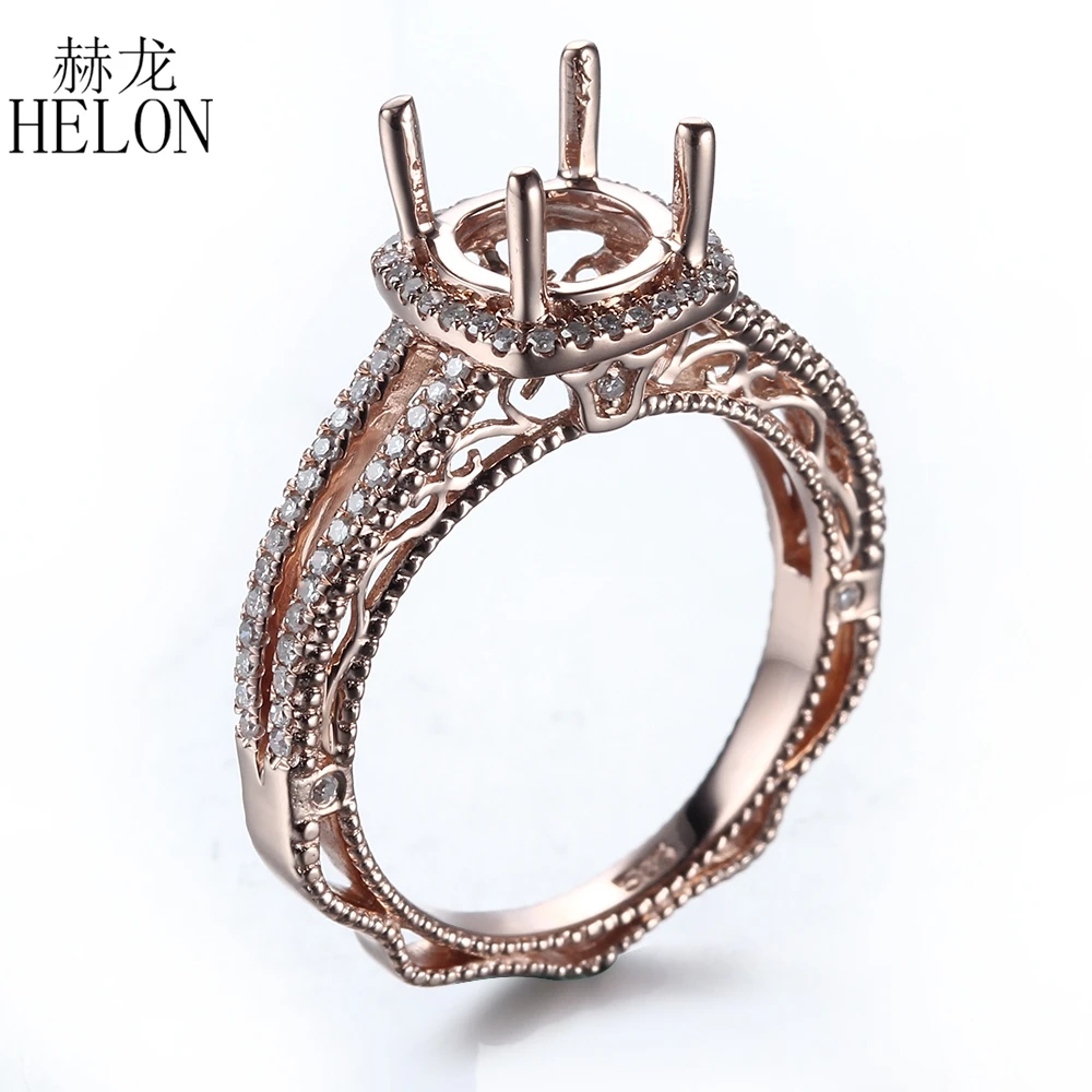 

HELON Solid 14K (585) Rose Gold Round Cut 8mm Gift Semi Mount 0.3ct Real Diamonds Engagement Vintage Art Deco Fine Jewelry Ring