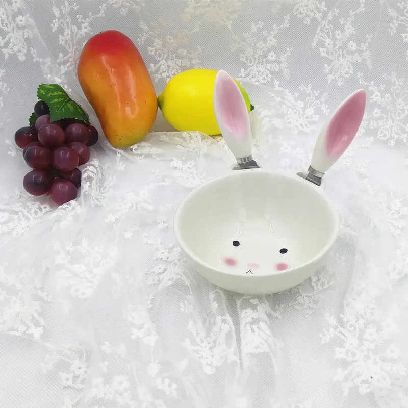 Керамическая миска Салатница с совком рисовая для фруктов детская розовая