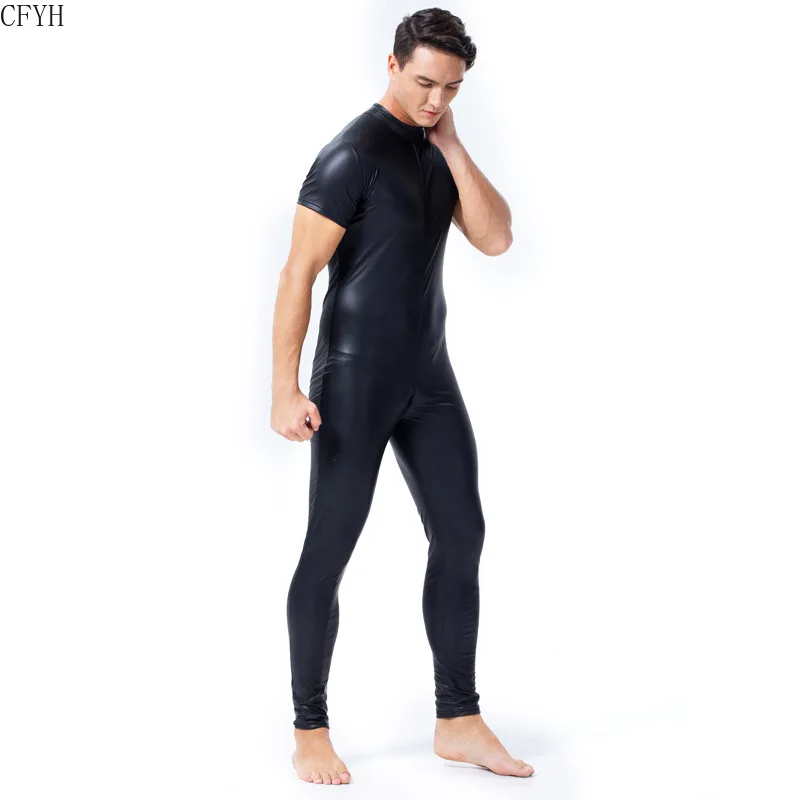 Эластичное сексуальное Мужское боди из искусственной кожи длинные брюки черное