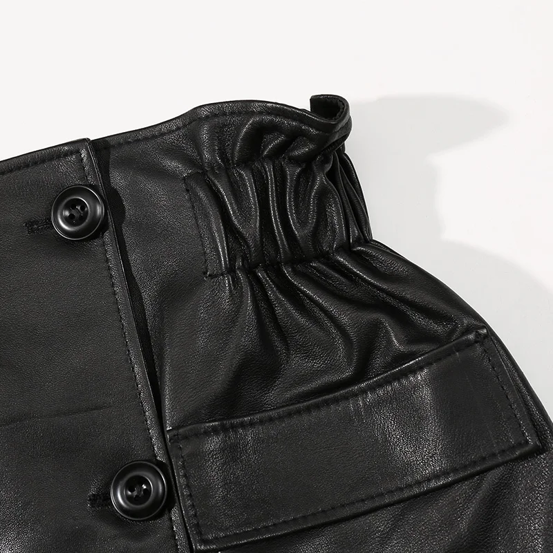 2019 осенние женские юбки из настоящей овчины черные с высокой талией на пуговицах