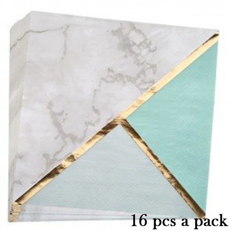 16 pcs mint napkins Мятно-зеленый/Розовый Фольга золотые полосатые вечерние одноразовые наборы посуды клетчатая бумага тарелки салфетки для стаканчиков принадлежности для крещения на день рождения - Цвет: 16 pcs mint napkins