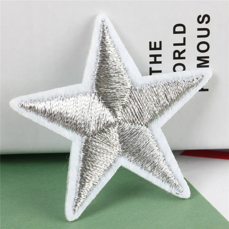 Hot Sale 10pcs/Set 4*3.8cm Mini Silver Metallic Iron 5 Star Embroidered Applique Ironing Clothes Patch Decoration | Дом и сад