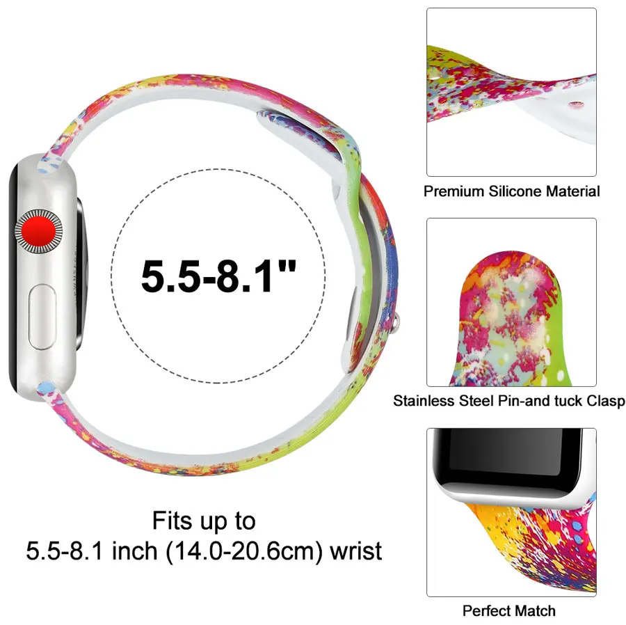 Силиконовый ремешок для apple watch band 5 4 44 мм 40 мм iwatch band 42 мм 38 мм браслет correa Sport популярные печатные аксессуары для часов