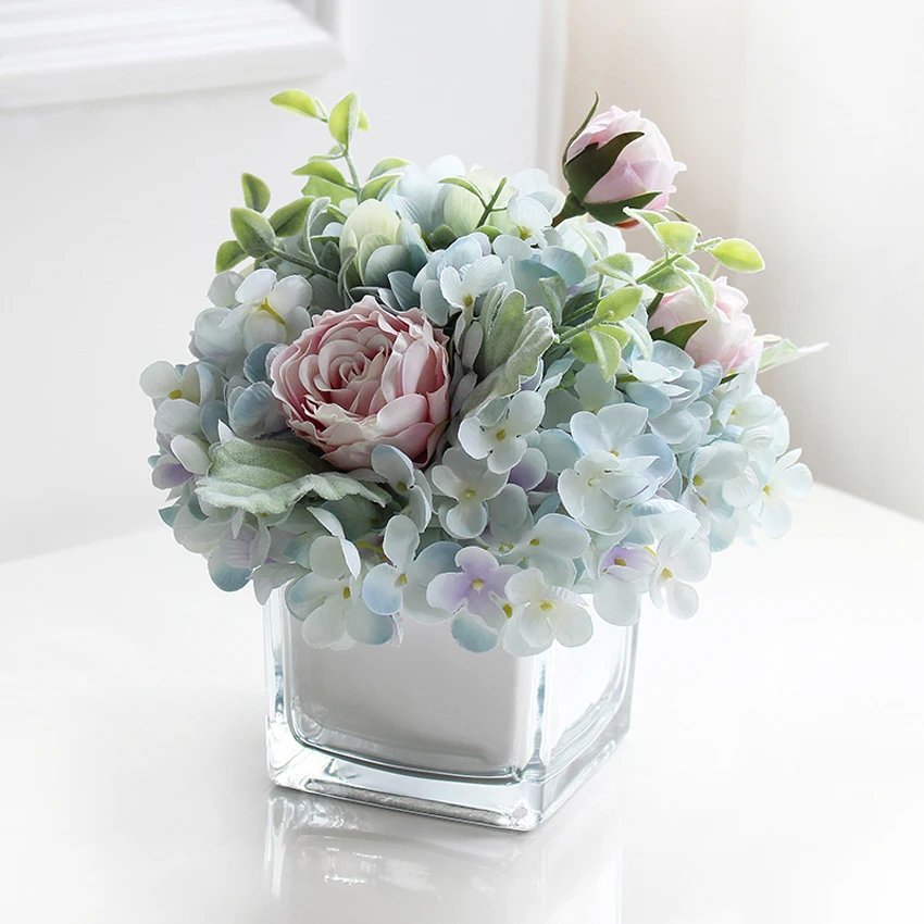 Высокое качество Европейская стеклянная ваза с искусственными цветами наборы