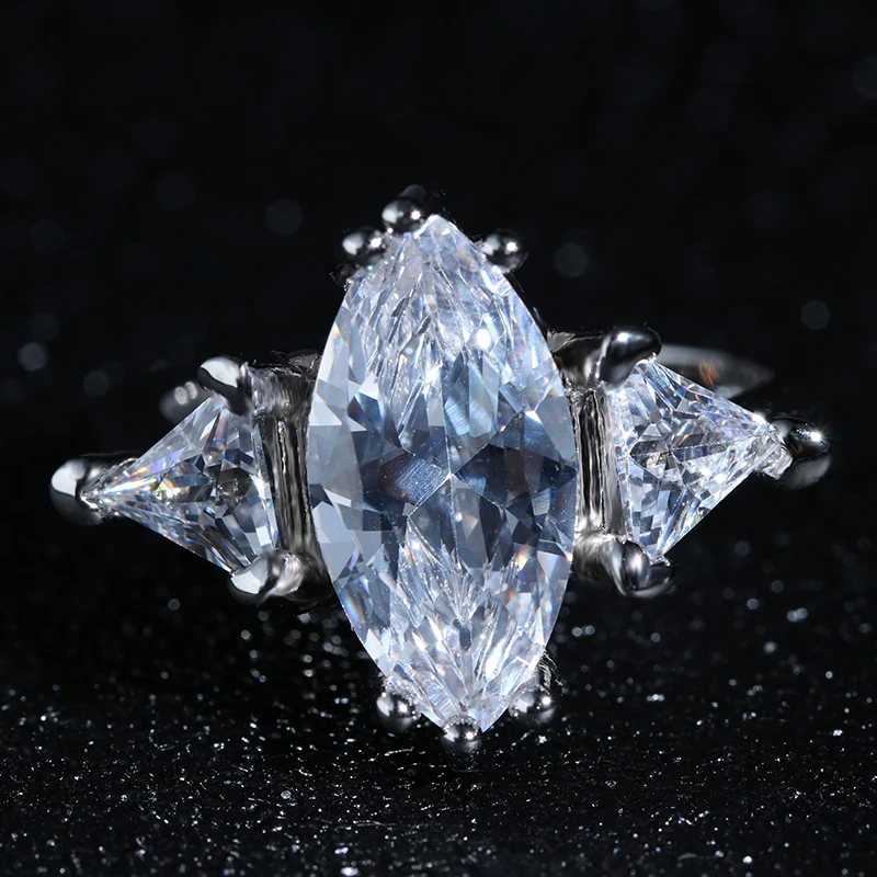 Роскошное большое кольцо Marquise с кристаллами серебристый цвет ААА кубический