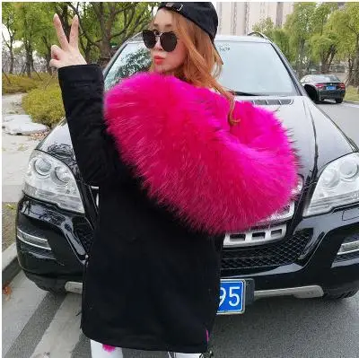 Большие куртки из натурального меха енота, Женское зимнее пальто, парки mujer, новое пальто для женщин из натурального меха кролика Рекс, внутренняя Женская куртка - Цвет: blackroseredblacktip