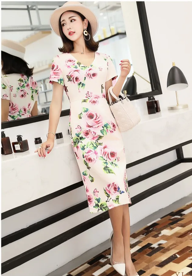 Женское летнее платье с принтом и V-образным вырезом новое модное дизайнерское