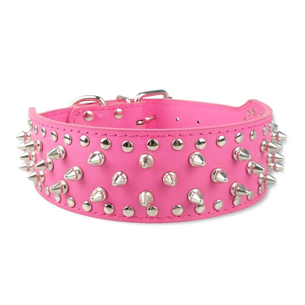 Hot Pink 2 дюймов широкий собачий ошейник с шипами шипованные кожаные ошейники для собак средних и крупных пород собаки питбуль мастиф боксер хулиган черный - Цвет: Hot Pink