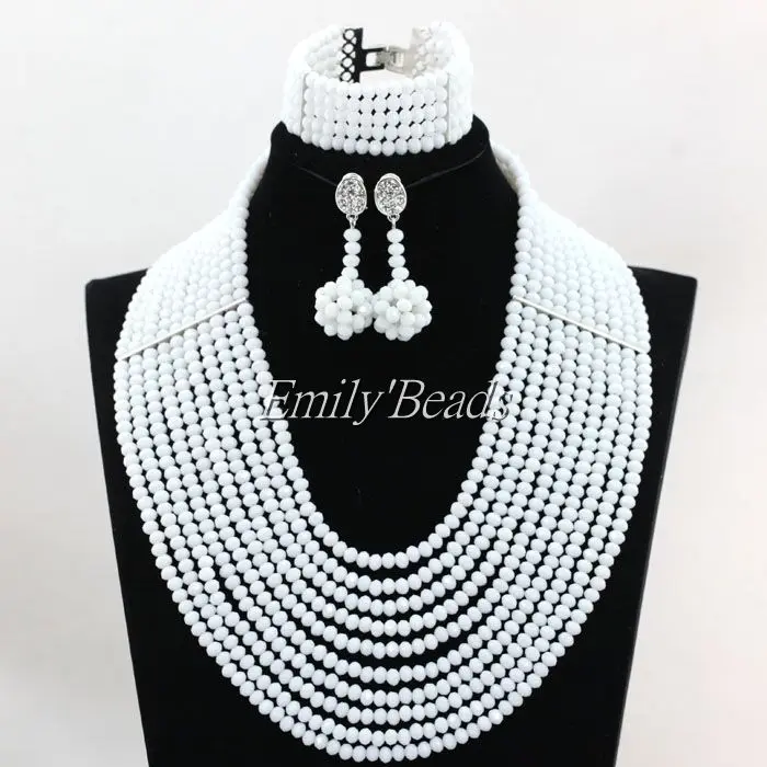 10 слоев африканские белые хрустальные бусины комплект ювелирных изделий