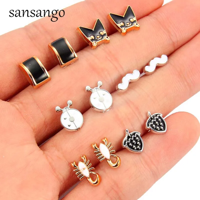 100 пара/лот мульти-стиль стандартной длины с красочными фруктами цветок геометрический кристалл серьги-гвоздики Комплект сережек для женщин девушек ювелирные изделия, серьги из сплава подарки