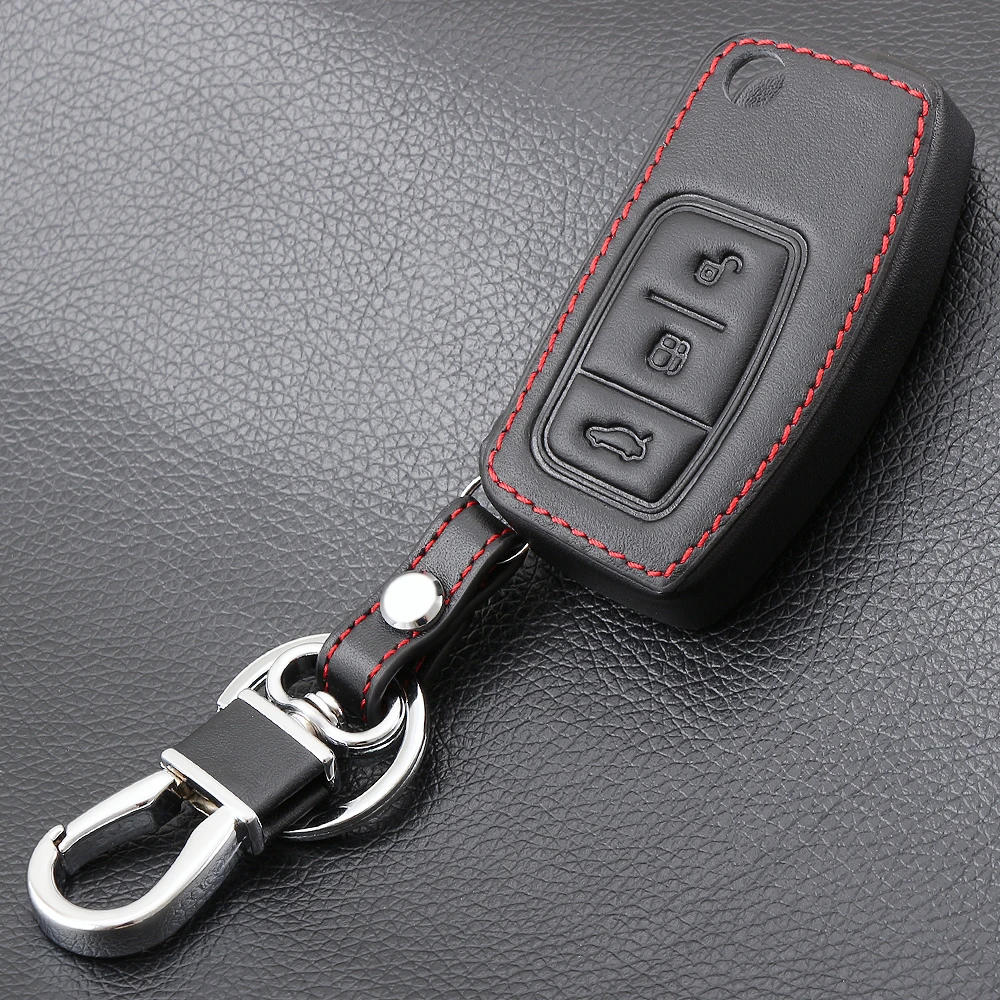 Чехол для автомобильного ключа с 3 кнопками дистанционного управления кожаный