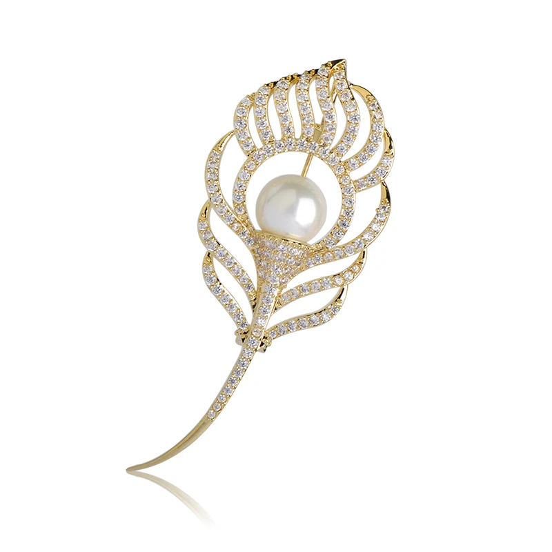 Blucome Высокая брошь с искусственным жемчугом горный хрусталь Медь Брошь для