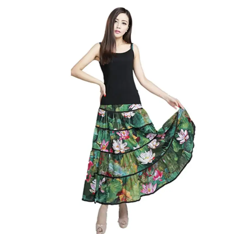 Женская винтажная длинная юбка элегантная повседневная макси с принтом лето 2019 |