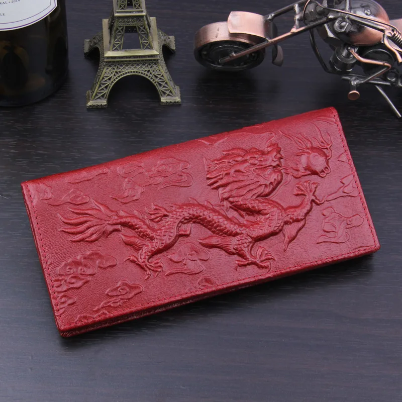 2019 Длинные кошельки из натуральной воловьей кожи с китайским драконом для женщин