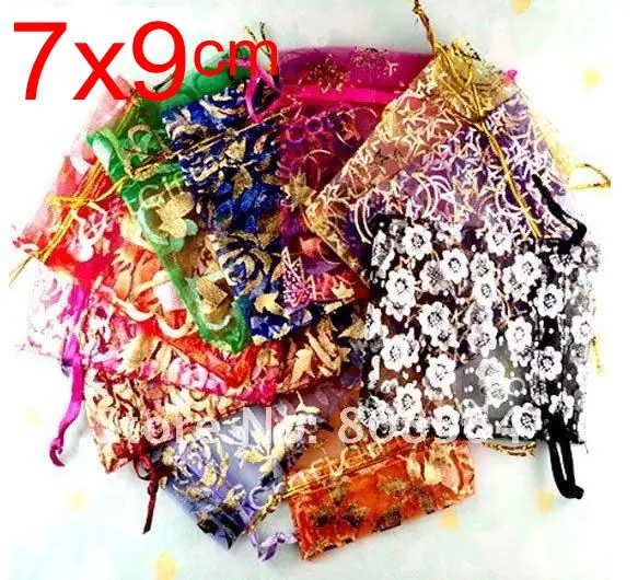 OMH wholesale 10pcs 15color Mix Love heart Rose flowers Christmas Wedding voile Organza Bags Jewlery packing Gift gift BZ08-21 images - 6