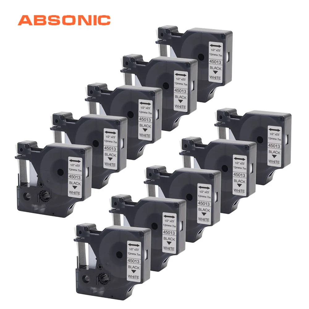Absoonic 10 шт. 12 мм этикетки лента кассета DYMO D1 45013 черный на белом принтере для