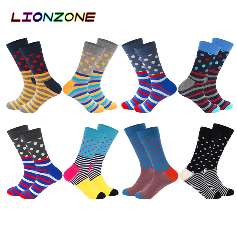 LIONZONE Модные Цветные яркие носки для мужчин хит цвет Аргайл полосы большой