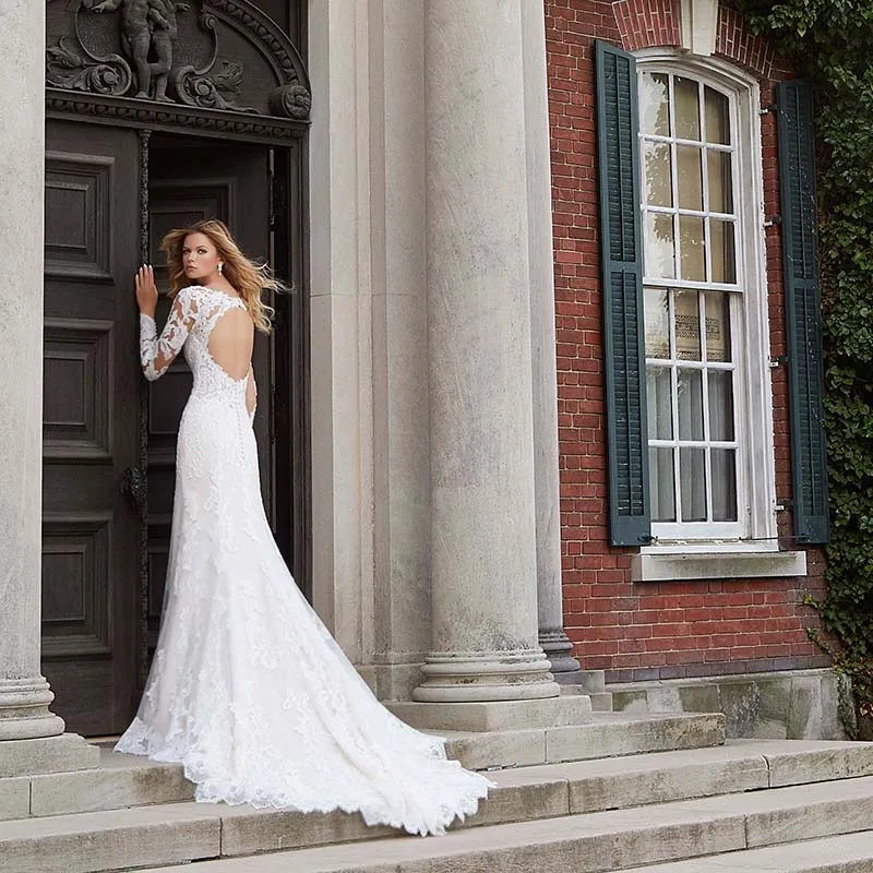 Романтические свадебные платья с открытой спиной и v-образным вырезом русалки