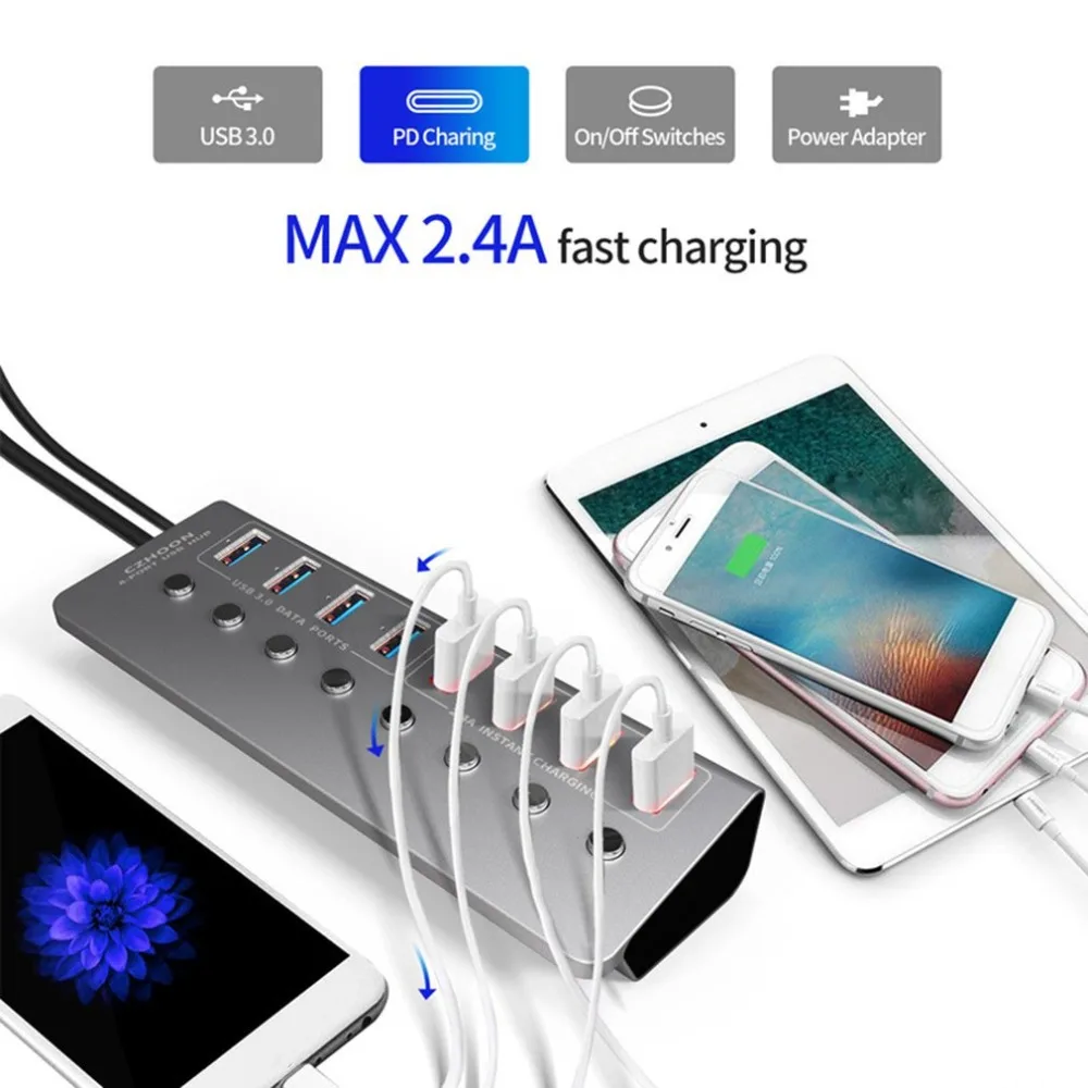 CZH T292 8 в 1 USB 3 0 делитель док станция 2.4A портов концентратор адаптер высокой